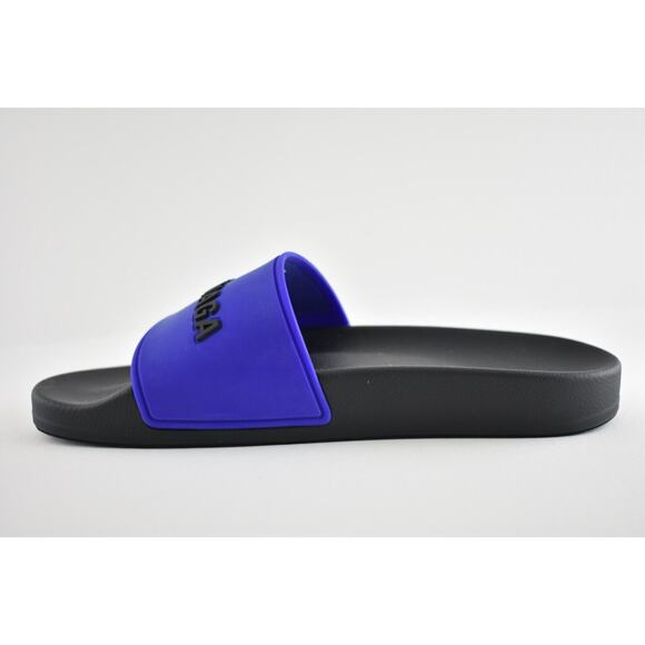 Balenciaga Black Blue Bicolor Rubber Logo Slide Pool Sandal Flip Flop Flat 44 11 - Picture 7 of 12